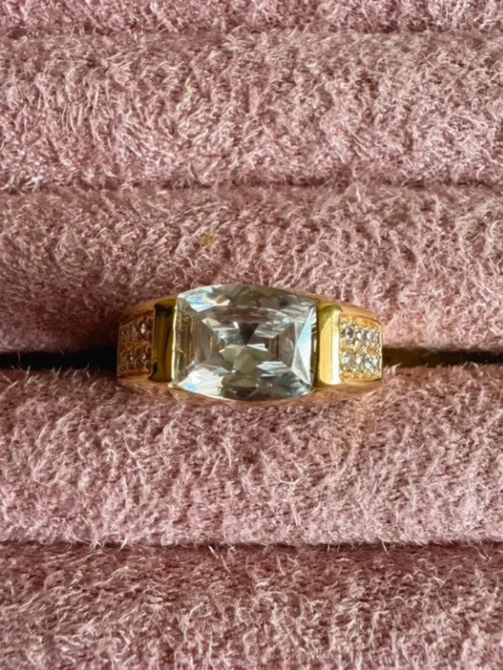 ABI 925 Sterling Gold Vermeil Cushion Cut CZ East West Solitaire Ring Sz 7.5